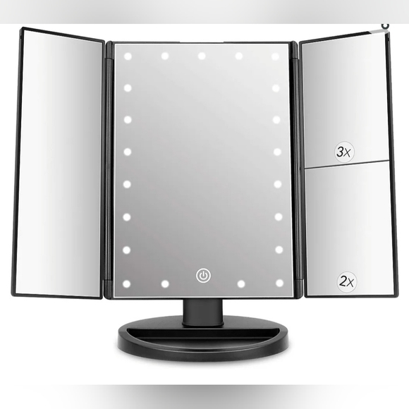 Tabletop Mount Trifold Lighted Vanity Mirror with LED Lights, Touch Screen, Etc - Picture 6 of 7